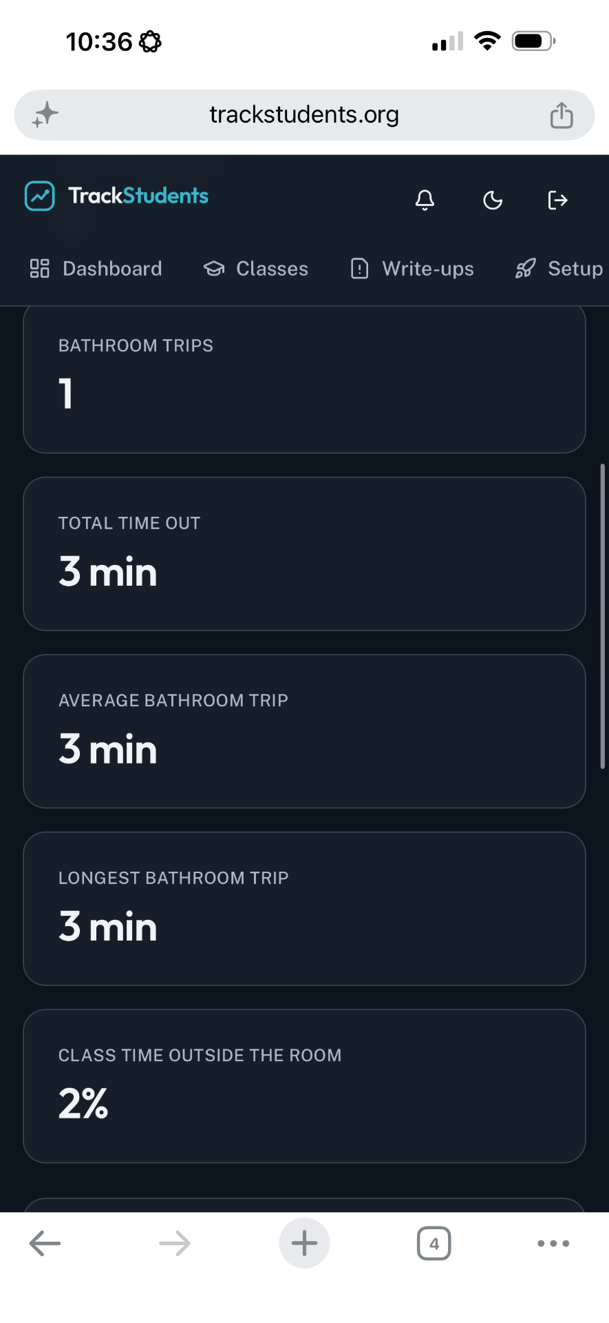 Out-of-classroom trip data with durations