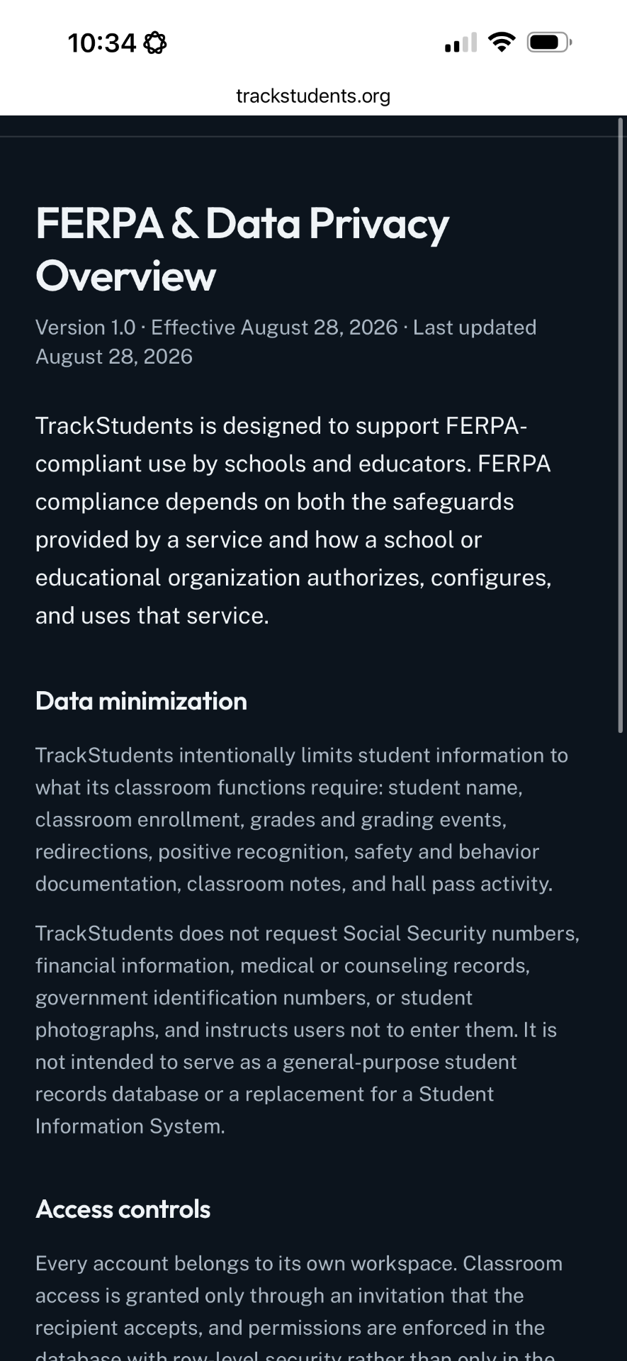 FERPA and data privacy overview inside the application