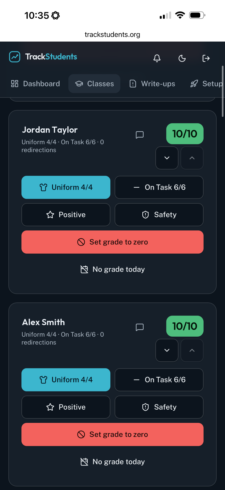 Grading the roster from a phone during class
