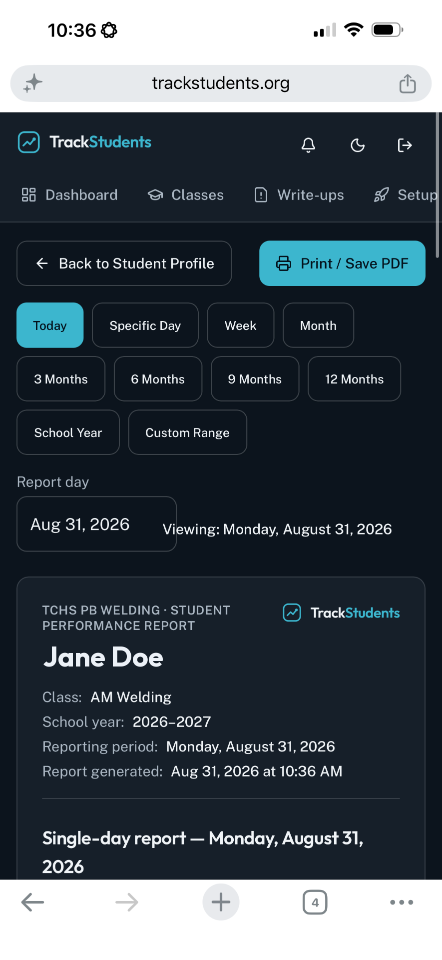 Report date range selection
